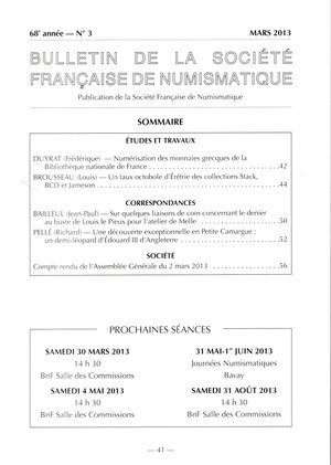obverse: Brosseau  Louis – Un faux octobole d’Eretrie des collection Stack,  BCD e Jameson. Paris, 2013. Pp 44-50, ill. nel testo. brossura ed. ottimo stato.