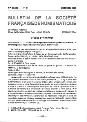 obverse: Charlet  C. -  Faux-monnayage aux XVII et XVIIIe siecles. Paris, 1989. Pp 650-651, ill. nel testo. brossura ed. ottimo stato.