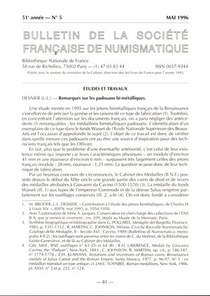 obverse: Desier J.L. - Remarque sur les padouans bi-metalliques. Paris, 1996.  pp 81-86, ill. nel testo. brossura ed. otimo stato. importante