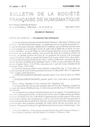 obverse: Dhenin  M. et Fea G. - Un astucieux faux-monnayeur. Paris, 1998. pp 233-234, ill. nel testo. brossura ed. ottimo stato.