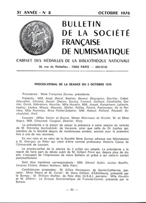 obverse: Dumas  F. -  Imitation et fausses monnaies durant l’antiquite et le Moyen Age.  + Ayme R.- Dhenin M.-Guilane J.-Richard J.C. -  Atelier de faux-monnayage du XV siecle dans une grotte a Moux ( Aude).  Paris, 1976.  Pp 95-100. Brossura ed. ottimo stato.