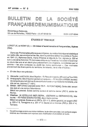 obverse: Ivanisevic  V. -  Un trachy faux trouve a Brundusium. Paris, 1989.  Pp 583-585, ill. nel testo. brossura ed ottimo stato.
