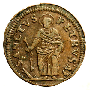 reverse: GUBBIO. Innocenzo XII (1691-1700)Quattrino A/ IX Stemma R/ S. Pietro stante. Munt. 176      CU    (g. 3,07)  +BB
