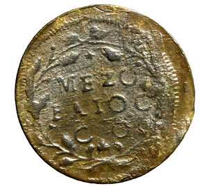 obverse: GUBBIO. Clemente XI (1700-1721)Mezzo baiocco A/ XIX. Stemma R/ MEZO/ BAIOC/CO tra rami. CNI 92; Munt. 264    (g. 5,51)      CU    BB