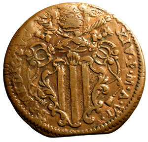obverse: GUBBIO. Benedetto XIV (1740-1758)Baiocco 1745/ VI. Stemma R/ VN/ BAIOCCO/ GVBBIO/ 1745 in ghirlanda. CNI 42; Munt. 443     RARO   (g. 10,99)   CU    +BB