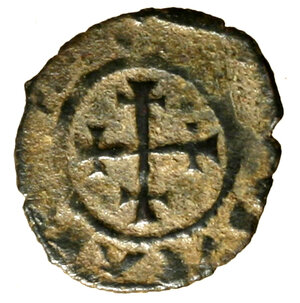 reverse: MESSINA. Carlo I d Angiò (1266-1285) Denaro. Grande K tra globetti R/ Croce. Spahr 29.    MI   (g. 0,57)  BB