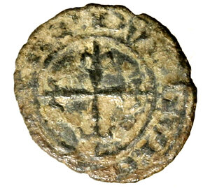 reverse: MESSINA. Carlo I d Angiò (1266-1285). Denaro. Giglio su crescente R/ Croce gigliata. Spahr 47.    MI   (g. 0,75)  RARO   BB