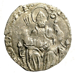 obverse: MILANO. Seconda Repubblica (1447-1450) Grosso. Croce fiorata R/ S. Ambrogio seduto. Crippa 2    AR  (g. 2,26)  qSPL