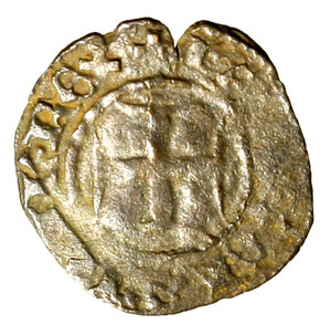 reverse: NAPOLI. Carlo II d Angiò (1285-1309). Denaro gherardino. (g. 0,54) Tre gigli sormontati da lambello. R/ Croce. Pann. 5.   MI    +BB