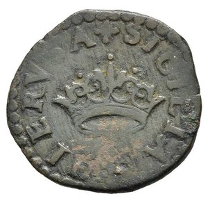 reverse: NAPOLI. Filippo II di Spagna (1554-1598). 2 Cavalli. Cu (2,39 g). Testa coronata a destra - Corona reale con tre puntini, sopra al centro e ai lati. qBB