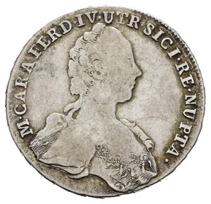 obverse: NAPOLI. Ferdinando IV di Borbone (1759-1816). Carlino o medaglia 1768 per le nozze di Ferdinando con Maria Carolina d Austria. Ag (4,12 g). D/ Busto della regina Maria Carolina. R/ Genio alato e amorino presso un ara sulla quale poggiano gli stemmi Borbone e Asburgo. CNI 63. qBB