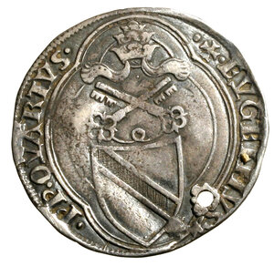 obverse: ROMA. Eugenio IV (1431-1447) Grosso. Stemma in quadribolo. R/ SS. Pietro e Paolo stanti. Munt. 18; Berman 306.    AR    RARO  (g. 3,84)   BB   forato