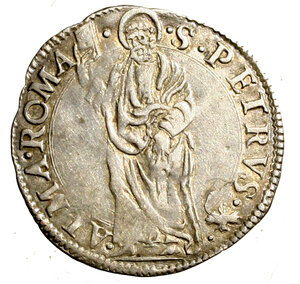 reverse: ROMA. Paolo III (1534-1549) Grosso. Stemma R/ S. Pietro stante. Munt. 71; Berm. 916     AR   (g. 1,74) +BB