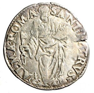 reverse: ROMA. Pio IV (1559-1565) Giulio. D/ Stemma Medici R/ S. Pietro stante con chiavi e libro; in basso, segno della zecchiere Girolamo Ceuli. AR (2,95 g). Munt. 17 var.; Berman 1066. BB+