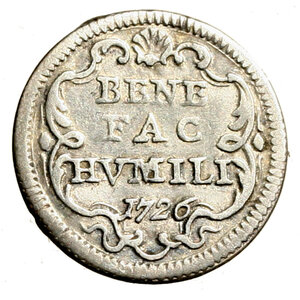 reverse: ROMA. Benedetto XIII (1724-1730) Grosso 1726/ III. Stemma Orsini R/ BENE/ FAC/ HVMILI in cartella. Munt. 14; Ber. 2570; MIR 2446/2     AR (1,55 g)     RARO    +BB