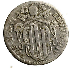 obverse: ROMA. Benedetto XIV (1740-1758) Grosso A/ VI. Stemma R/ Busto di S. Paolo a ds. Munt. 111; CNI 182;  Berm. 2758.     AR    (g. 1.16)  BB