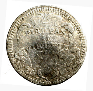 reverse: ROMA. Clemente XIV (1769-1774). Grosso 1769/ I. D/ Stemma Ganganelli R/ FIAT PAX/ IN/ VIRTVTE/ TVA in cartella. AR (g. 1,2). Munt. 8; Berm. 2944.    AR   RARA     BB