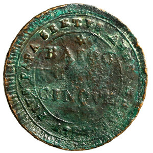 reverse: ROMA. Pio VI (1775-1799) 5 baiocchi 1797/ XXIII. Busto della B. Vergine a sn. R/ BAIOC/ CHI/ CINQVE su tre righe. Munt. 94; B. 2897.       CU      BB