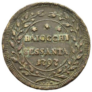 reverse: ROMA. Stato Pontificio. Pio VI (1775-1799). 60 baiocchi 1797 anno XXII. AE (14,48 g). Coniata. Repubblica romana, monetazione d emergenza del primo periodo. BB+