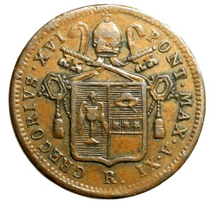 obverse: ROMA. Gregorio XVI (1831-1846) Mezzo baiocco 1841/ IX. Stemma R/ MEZZ/ BAIOCCO/ 1841 tra rami. Pag. 285; Mont. 240 .   CU    (g. 4,61)       +BB