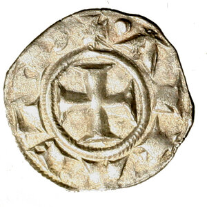 reverse: SIENA. Repubblica (sec. XII-1390) Denaro. S tra globetti R/ Croce. MIR 484, CNI t. 22, 25       AR  (g. 0,71)   RARO    SPL
