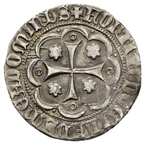 reverse: VILLA DI CHIESA. Pietro IV d Aragona (1336-1387). Alfonsino. Ag (3,10 g). D/ Stemma a cuore in cornice. R/ croce con roselline nei quarti. MIR 115. NC. BB+