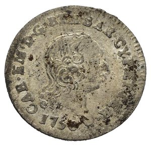 obverse: Savoia. Carlo Emanuele III (1730-1773). 2,6 soldi 1758. Mi (2,47 g). D/ testa del re a destra. R/ aquila coronata con stemma savoia in petto. Cudazzo 1061d. qFDC