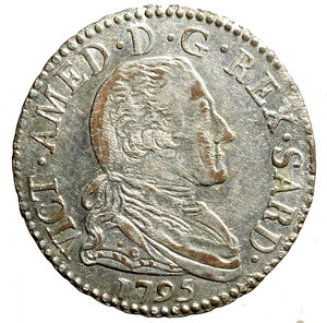 obverse: TORINO. Vittorio Amedeo III (1773-1798) 20 soldi 1795. Busto a ds. R/ Stemma coronato. MIR 990b; Mont. 372    MI   (g. 4,98)   +SPL