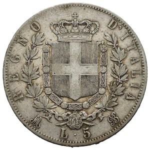 reverse: Regno d Italia. Vittorio Emanuele II (1861-1878). 5 lire 1874 Milano. Ag. qBB