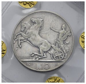 reverse: Regno d Italia. Vittorio Emanuele III (1900-1943). 10 lire 1929 * una rosetta 