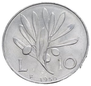 reverse: Repubblica Italiana. 10 lire 1950 