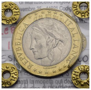 obverse: Repubblica Italiana. 1000 lire 1997 I tipo. Esubero di metallo al D/. Periziata SPH - qSPL