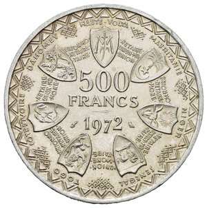 reverse: AFRICA DELL OVEST. BANQUE CENTRALE DES ETATS DE L AFRIQUE DE L OUEST. 500 Francs 1972. Ag. qFDC