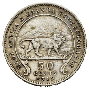 reverse: East Africa and Uganda Protectorates, George V. 50 cents 1919 Ag. (5,80 g). Rarissima. KM#9. BB