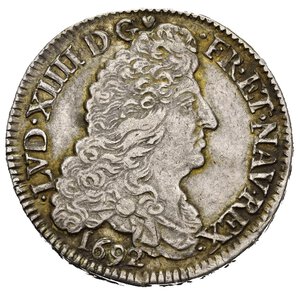 obverse: FRANCIA. Luigi XIV (1643-1715). 1/2 Ecu 1692 S coronata. Ag (13,4 g). BB+