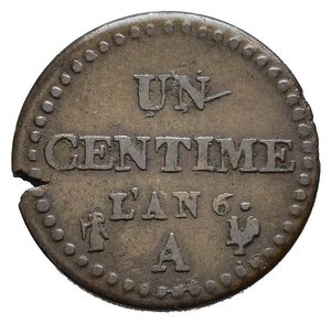 reverse: FRANCIA. Directoire (1795-1799). Un centime l an 6 A.Cu. BB+