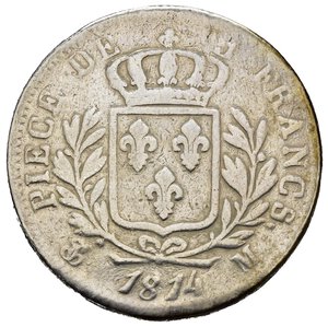 reverse: FRANCIA. Luigi XVIII (1815-1824). 5 Francs 1814 M (Toulouse). Ag. Gad. 614. Da montatura, MB