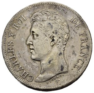 obverse: FRANCIA. Charles X (1824-1830). 5 Francs 1825 L (Bayonne). Ag. Gad. 643. Colpetto al bordo. qBB