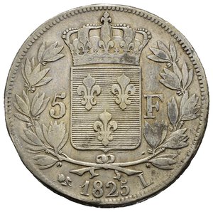reverse: FRANCIA. Charles X (1824-1830). 5 Francs 1825 L (Bayonne). Ag. Gad. 643. Colpetto al bordo. qBB