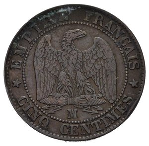 reverse: FRANCIA. Napoleone III. 5 centimes 1856 MA (Marsiglia). Cu. Colpo al bordo. BB