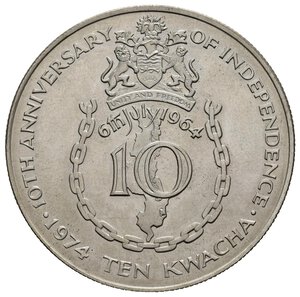 reverse: MALAWI. 10 Kwacha 1974. Ag. FDC