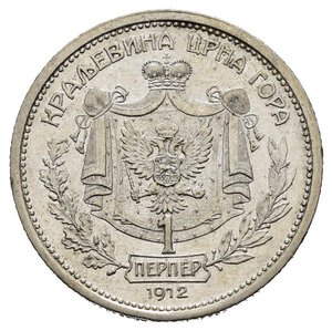 reverse: MONTENEGRO. Nicola I. 1 Perper 1912. Ag. KM#14. SPL+