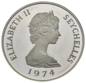 obverse: SEYCHELLES. Elisabetta II. 10 Rupees 1974. Ag. Proof