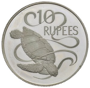 reverse: SEYCHELLES. Elisabetta II. 10 Rupees 1974. Ag. Proof