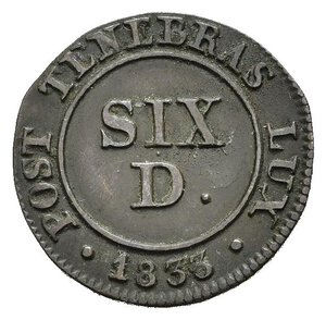 reverse: SVIZZERA. Ginevra. Geneve. 6 deniers 1833. BB+