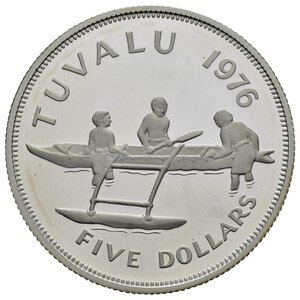 reverse: TUVALU. Elisabetta II. 5 dollari 1976. Ag. Proof