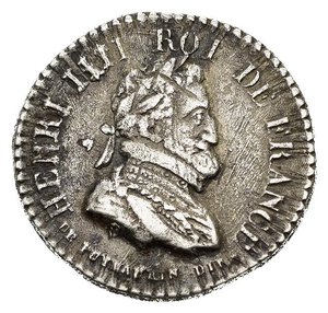 reverse: Medaglie Estere. Francia. Luigi XVIII (1814-1824). Medaglia commemorativa Henry IV. Ag (1,87 g - 17 mm) Opus Dubois - De Puymaurin. BB
