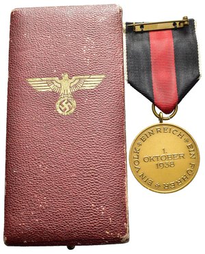 reverse: Medaglie Estere. Germania. Terzo Reich. Medaglia annessione dei Sudeti. 32 mm.  Con scatola originale. SPL