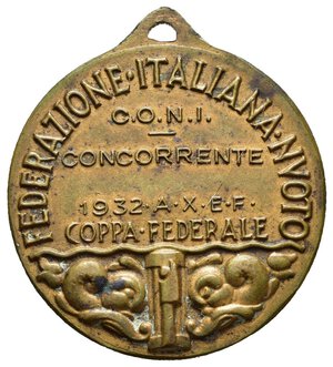 reverse: Medaglie Italiane. Ventennio Fascista (1922-1943). Medaglia Federazione Italiana Nuoto CONI. Coppa federale 1932 anno X. AE (11,72 g - 30 mm) opus Manetti. SPL