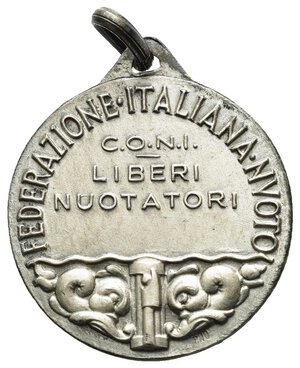 reverse: Medaglie Italiane. Ventennio Fascista (1922-1943). Medaglia Federazione Italiana Nuoto CONI. Liberi Nuotatori. Ag. 8,20 g - 26 mm. SPL